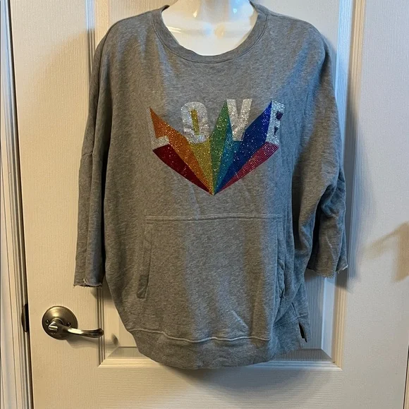Zadig & Voltaire Light Gray Knit Kaly Love Rainbow Sweatshirt S - Picture 3 of 6